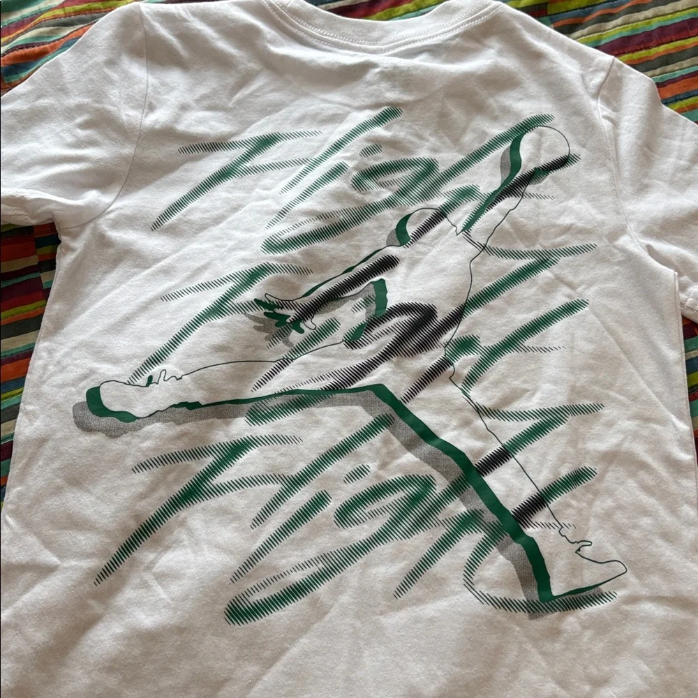 Jordan White T-Shirt with Multicolor Stripes kids size small new tags